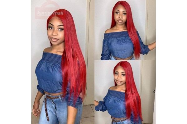 Red Wig Extensions For Fine Hair Lace Front Wig Natural Straight Hair Wig Kameymall 