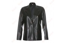 Solid Color Motorcycle Jacket Casual Leather Knitted Jackets Women Kameymall