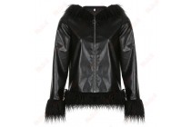 Solid Color Woolen Hooded Leather Jacket Women Winter Work Jackets Kameymall